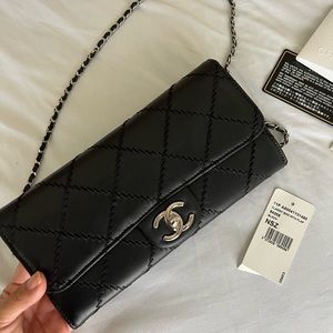 Authentic Chanel Classic Flap Clutch with Chain with Big Stitching